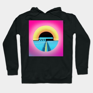 Colorful cyber abstraction circle yellow and blue Hoodie